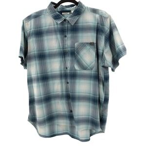 LL Bean Mens XL Short Sleeve Plaid Button Down Shirt Blue Teal Casual‎ Outdoor